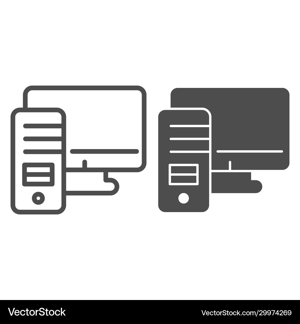 Personal computer line and solid icon workstation Personal computer line and solid icon workstation Vector Image
