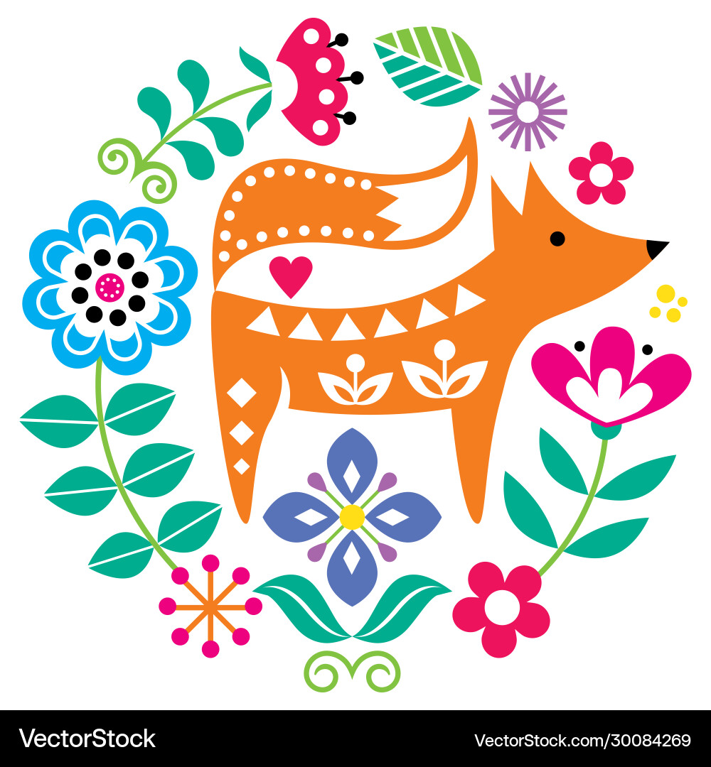 Scandinavian Folk Art Circle Pattern Vector Image