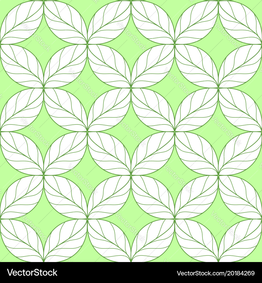 Seamless repeating linear leaves pattern on green vector image