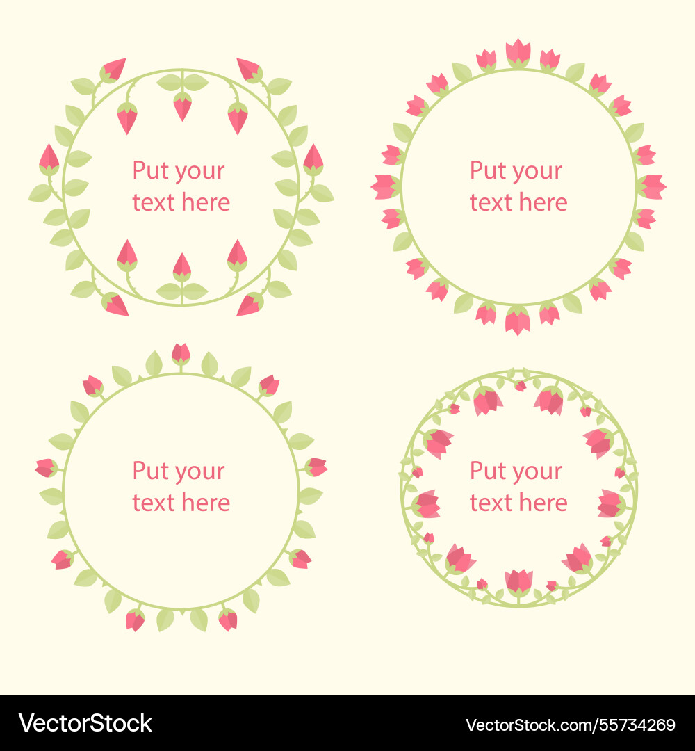 Set of four round frames with roses in flat design Vector Image