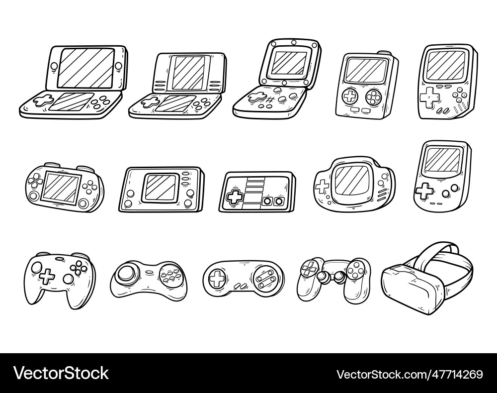 Set of game console outline sketch collection Set of game console outline sketch collection vector image