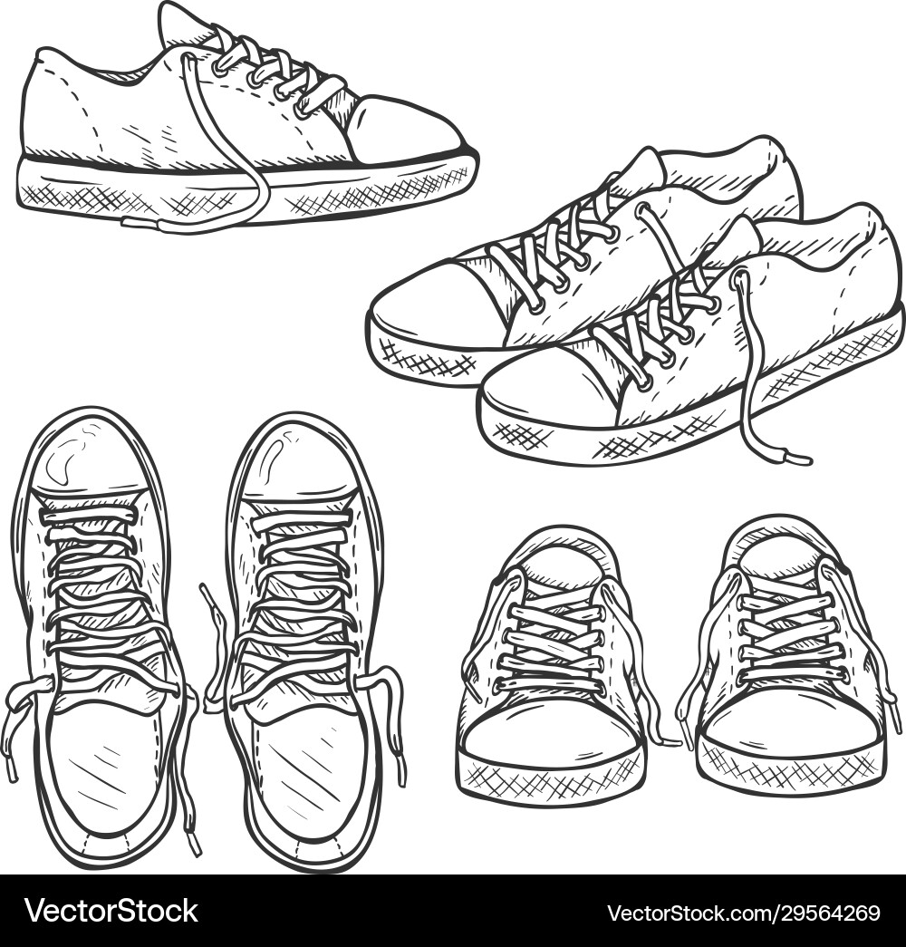 Skizzengummishoes Seitenanfang und Vorderansichten Skizzengummishoes Seitenanfang und Vorderansichten vektorbild