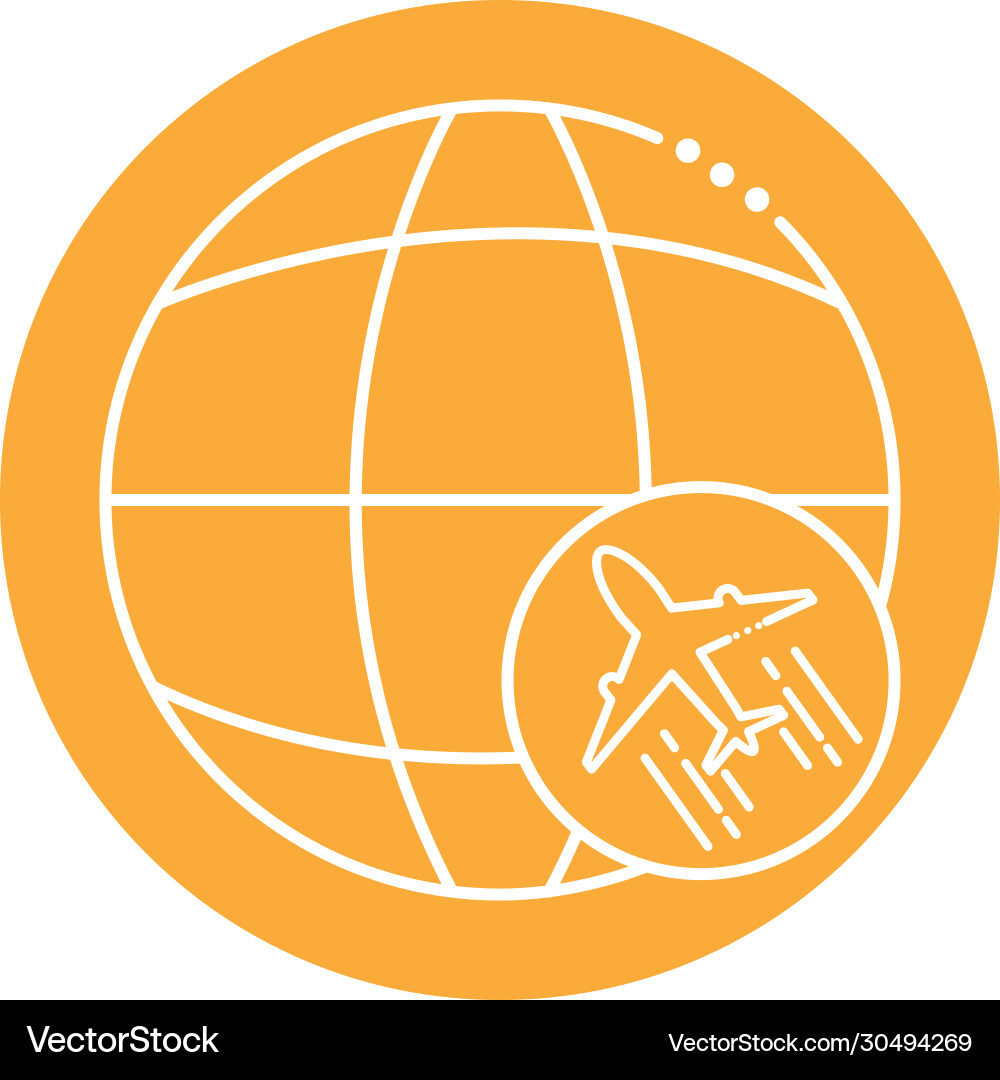 Sphere browser with airplane block line style icon Vector Image
