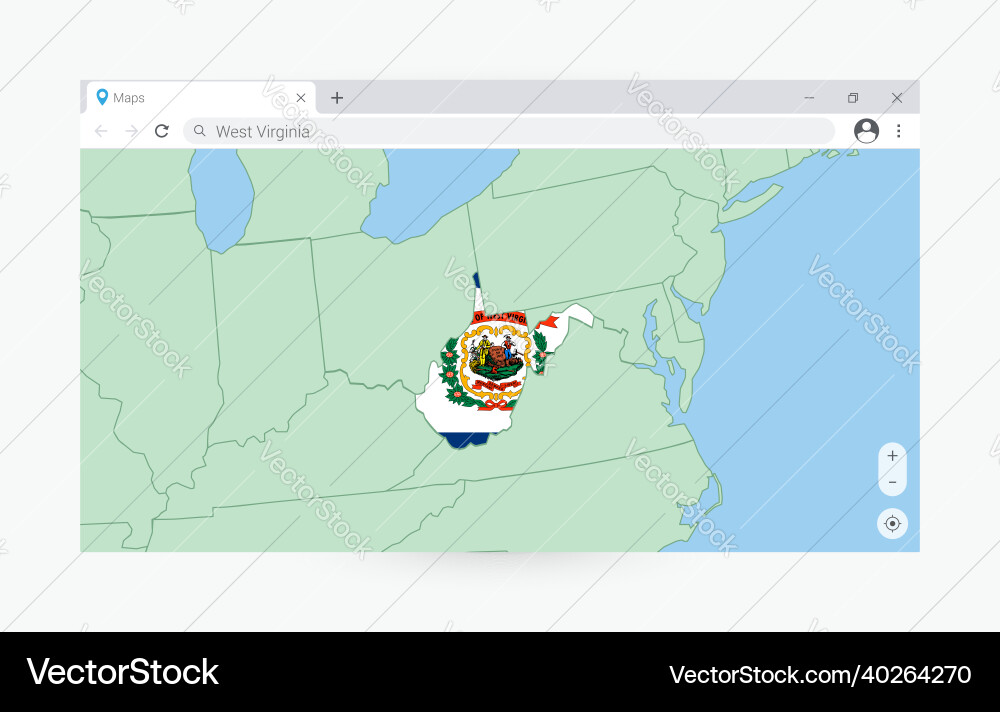 Browser window with map of west virginia vector image