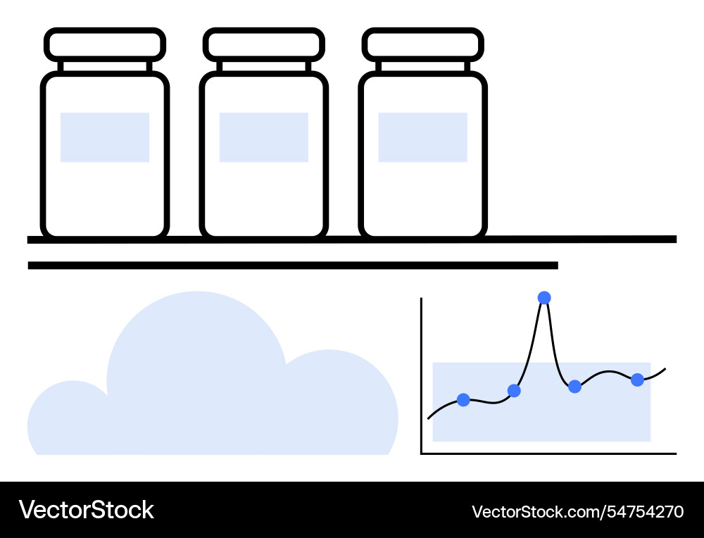 Laboratory glass jars with cloud and data graph Laboratory glass jars with cloud and data graph vector image