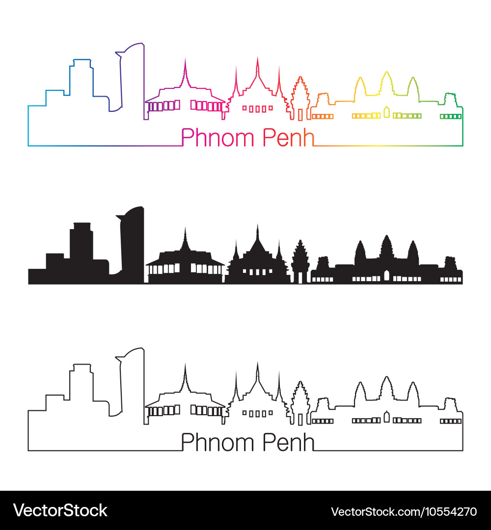 Phnom Penh Skyline Rainbow Linear Vector Image