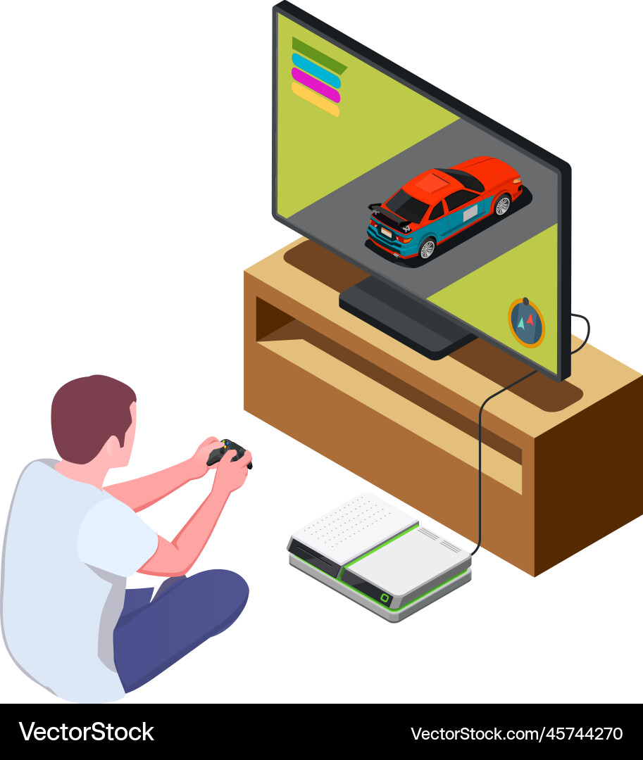 Racing game player composition Racing game player composition vector image