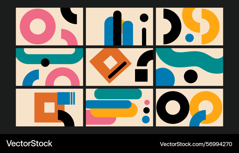 Retro abstract with playful shapes background set vector image