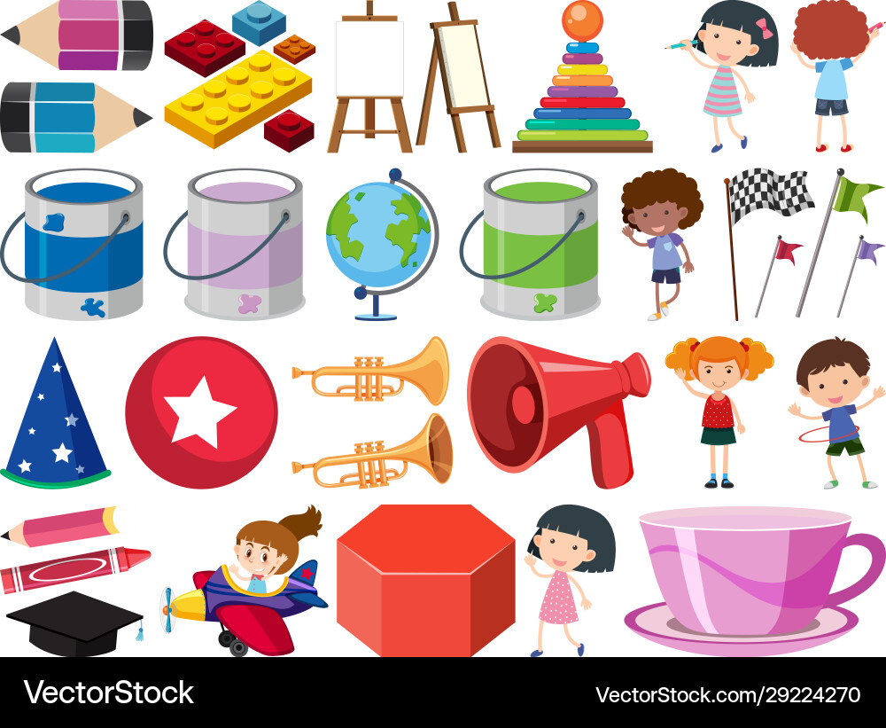 Set isolated objects theme stationeries vector image