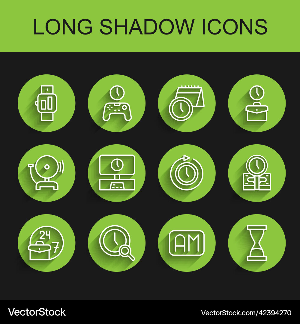 Set line always busy magnifying glass with clock Set line always busy magnifying glass with clock vector image