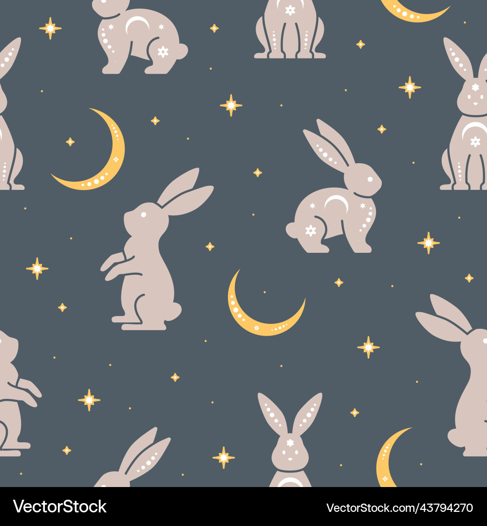 Trendy celestial seamless pattern with rabbits Trendy celestial seamless pattern with rabbits vector image