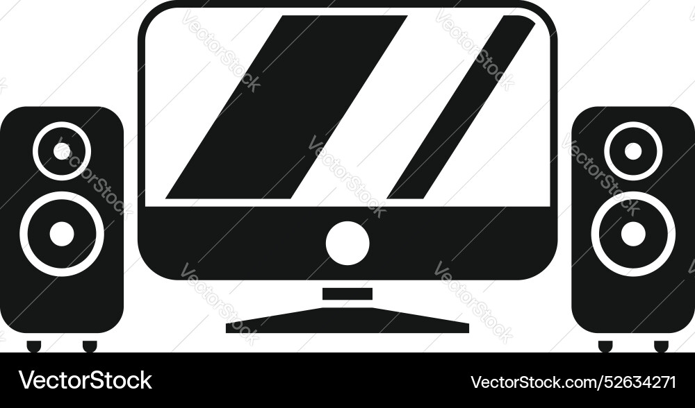 Desktop computer with sound system icon showing Desktop computer with sound system icon showing vector image