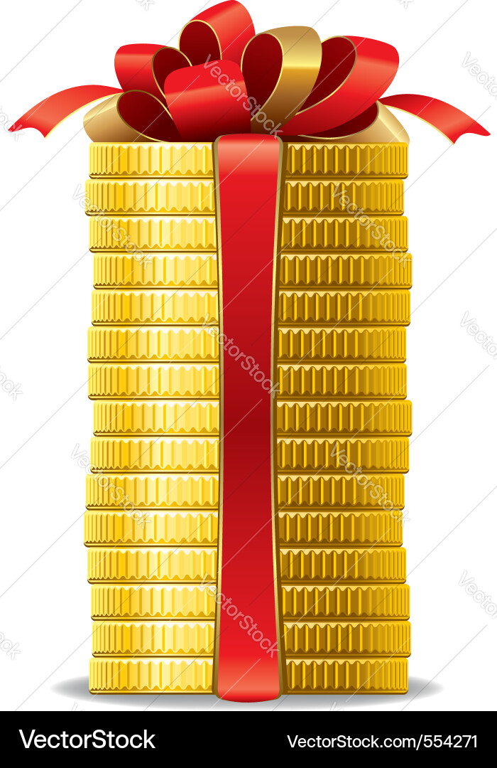 Golden Coins with Red Bow - Wealth Concept Vector Image