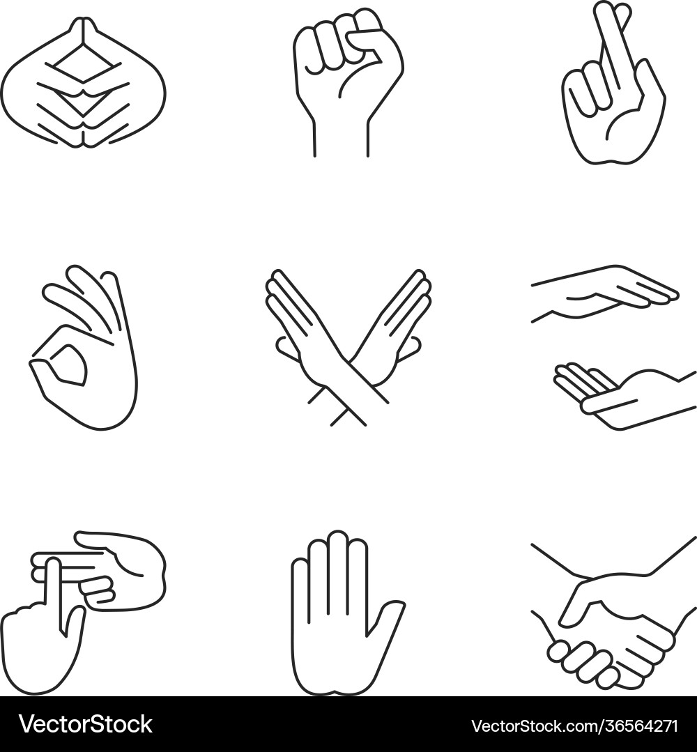 Hand Gestures Icon Set - Linear Style Vector Image