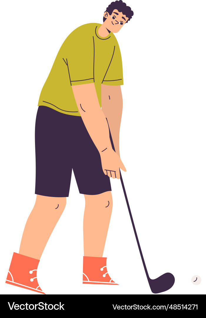 Man character golf playing training with club Man character golf playing training with club vector image