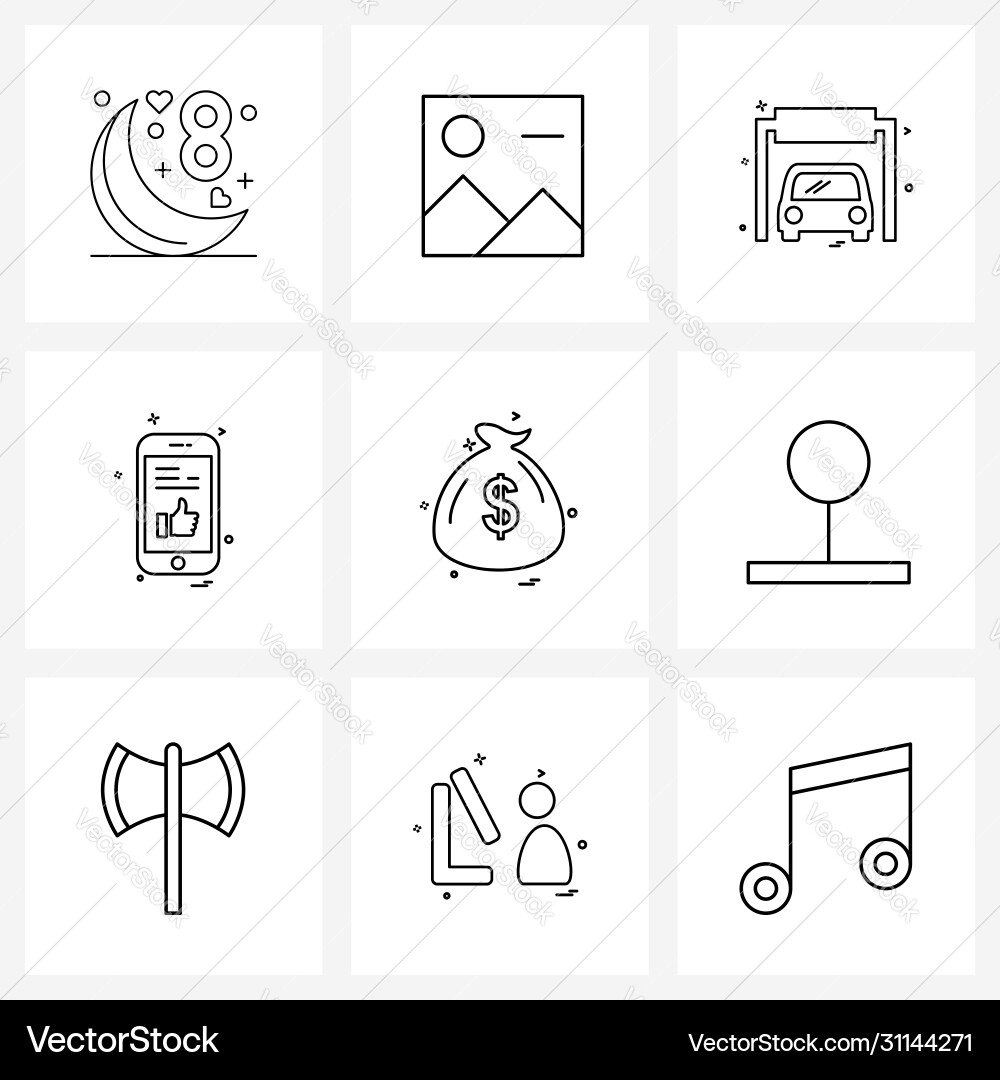 Modern style set 9 line pictograph grid based Vector Image