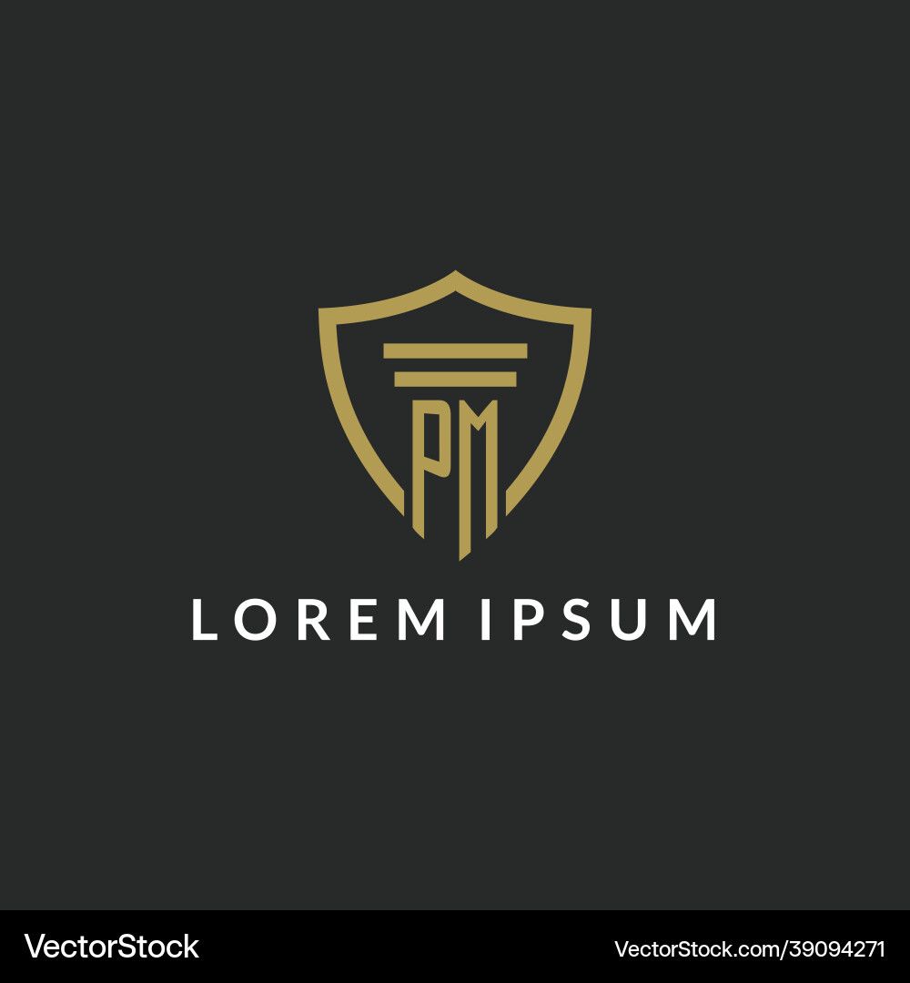 Pm initial monogram logo with pillar and shield Vector Image