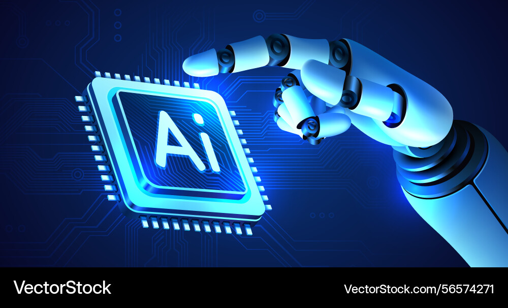Robot arm with microchip ai processor Robot arm with microchip ai processor vector image