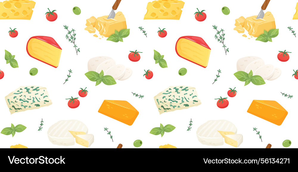 Seamless pattern with different types of cheese Vector Image