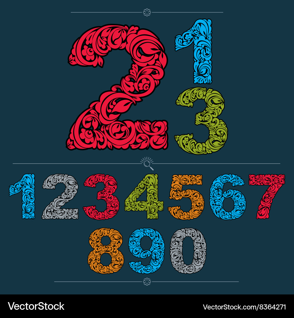 Set of ornate numbers flower-patterned numeration vector image