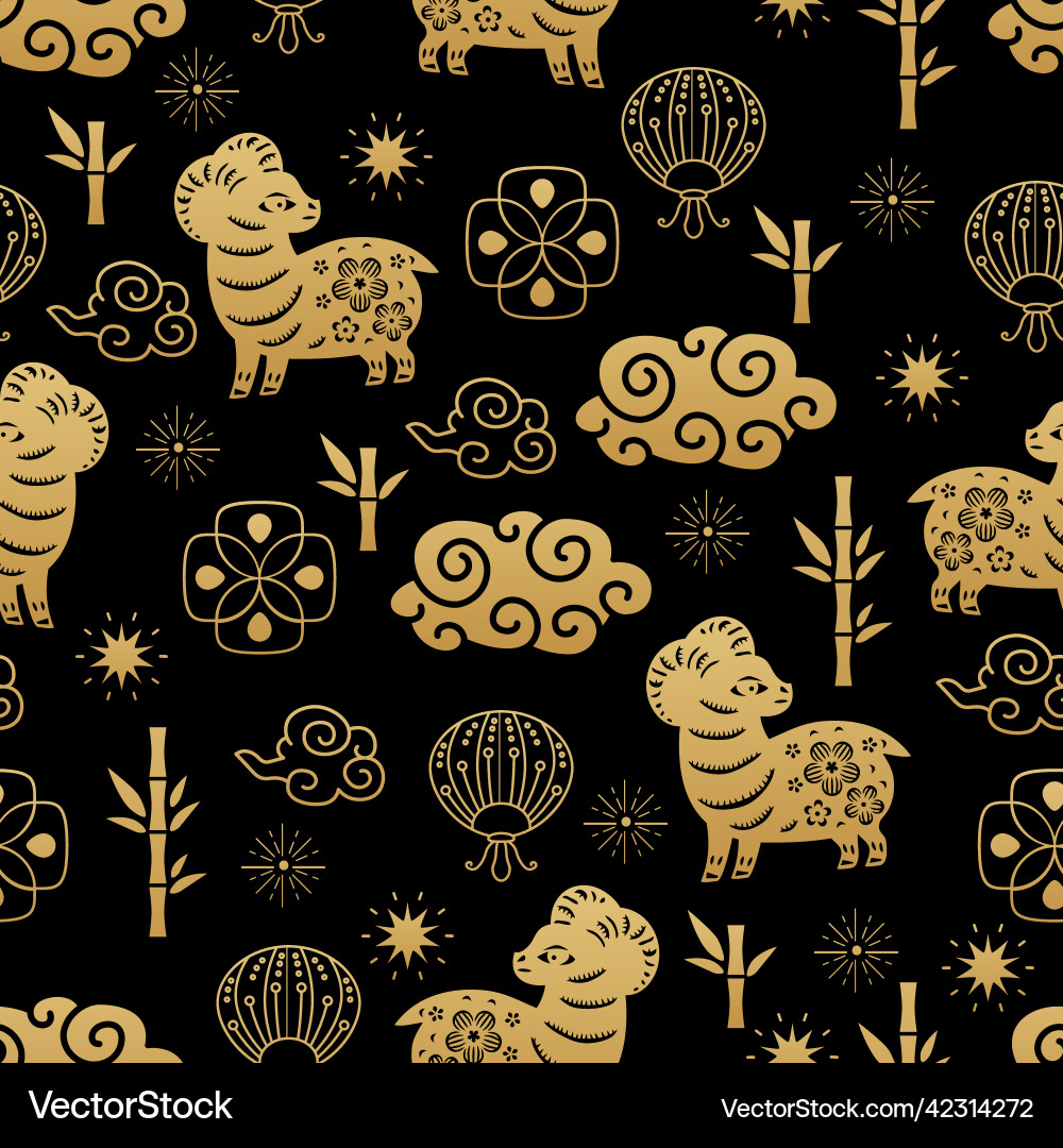 Chinese Zodiac Sheep Seamless Pattern Vector Image