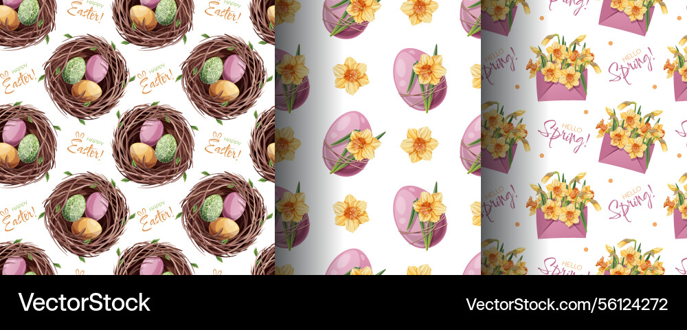 Easter seamless pattern set with eggs in nest Easter seamless pattern set with eggs in nest vector image