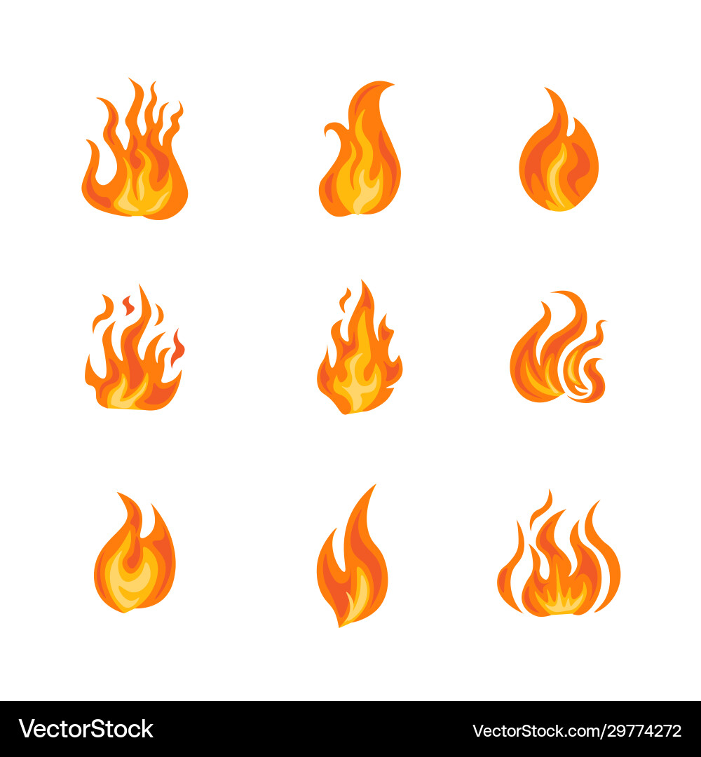Flame Icon Set - Fire Elements Vector Image