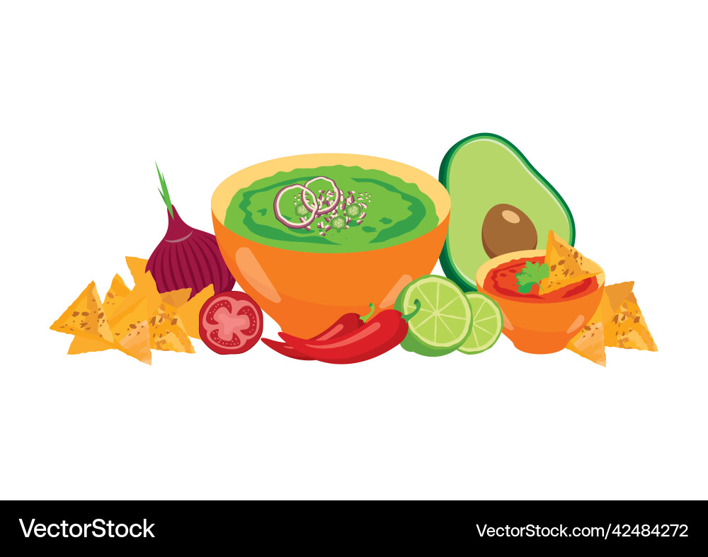 Mexican food guacamole icon set Mexican food guacamole icon set vector image