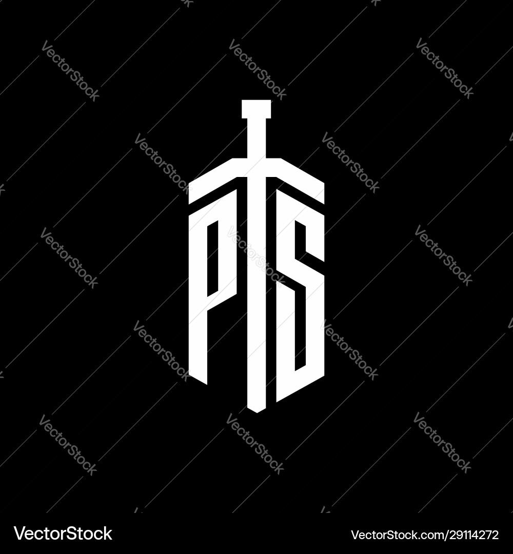 Ps Logo Monogramm mit Schwertelement Band Design Ps Logo Monogramm mit Schwertelement Band Design vektorbild