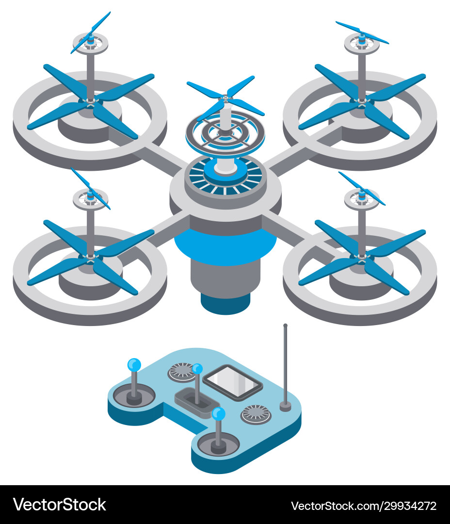 Quadcopter and remote controller drone Quadcopter and remote controller drone Vector Image
