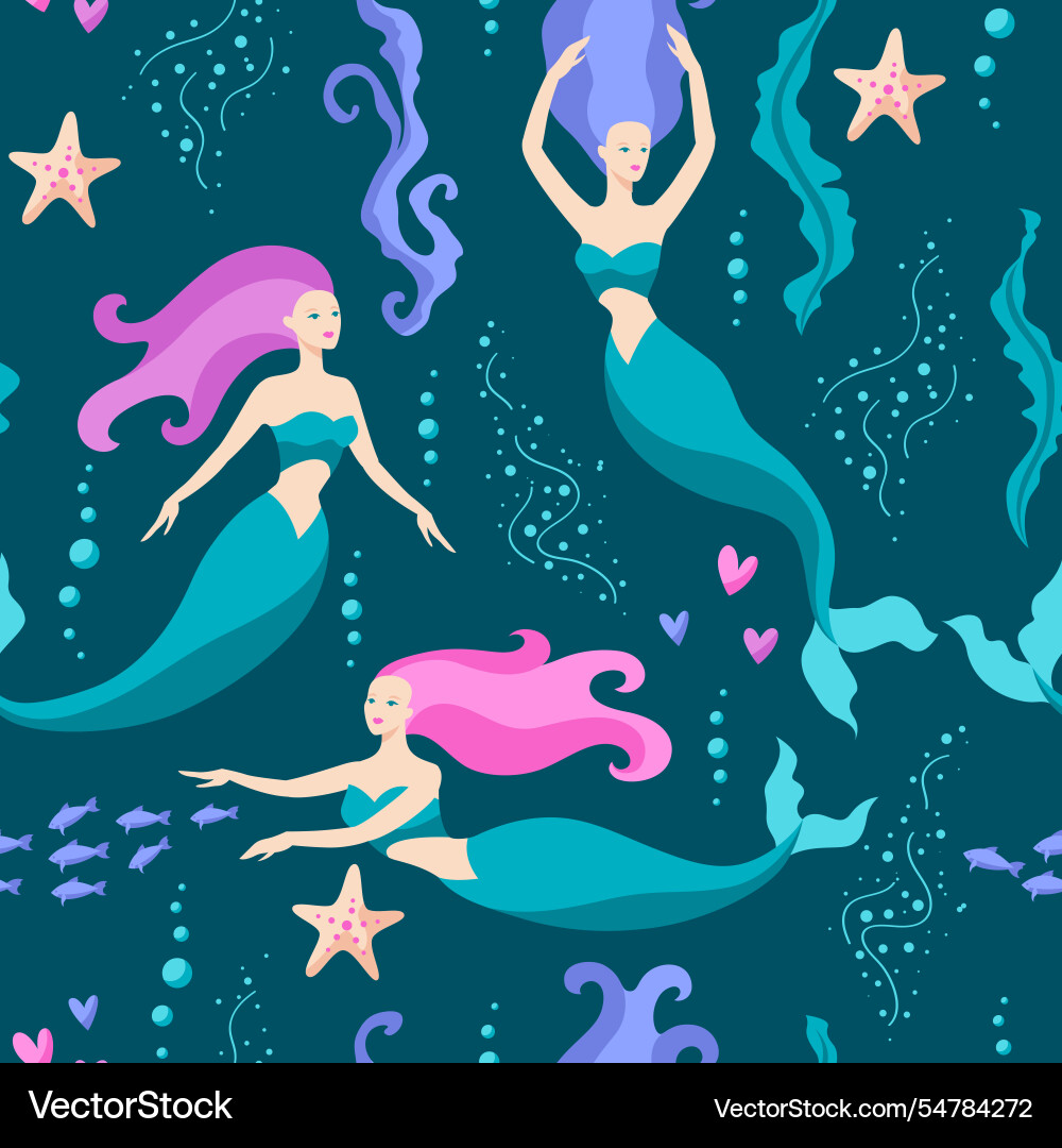 Seamless pattern with mermaids image Vector Image