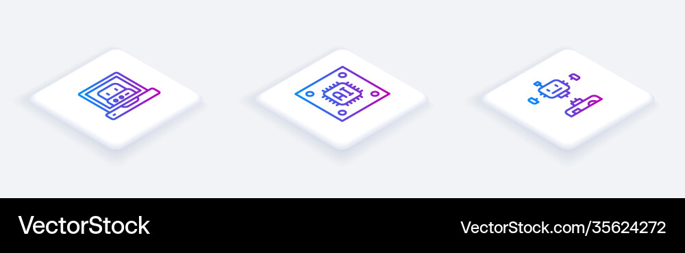 Set isometric line creating robot processor Set isometric line creating robot processor vector image