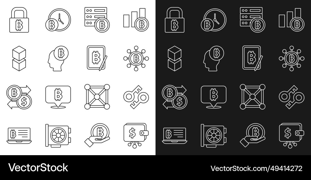 Set line cryptocurrency wallet key blockchain Set line cryptocurrency wallet key blockchain vector image