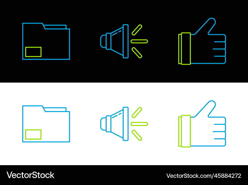 Set line hand like document folder and speaker Set line hand like document folder and speaker vector image
