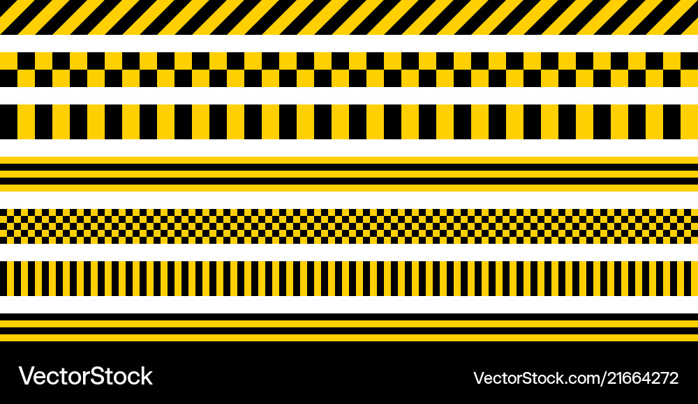 Set stripes yellow black color industrial pattern Set stripes yellow black color industrial pattern vector image