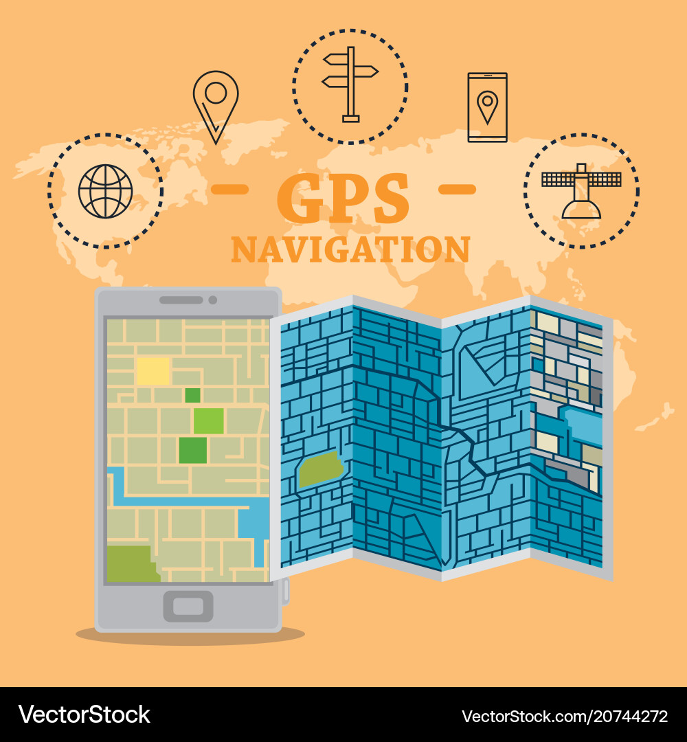 Smartphone with gps navigation app Smartphone with gps navigation app vector image