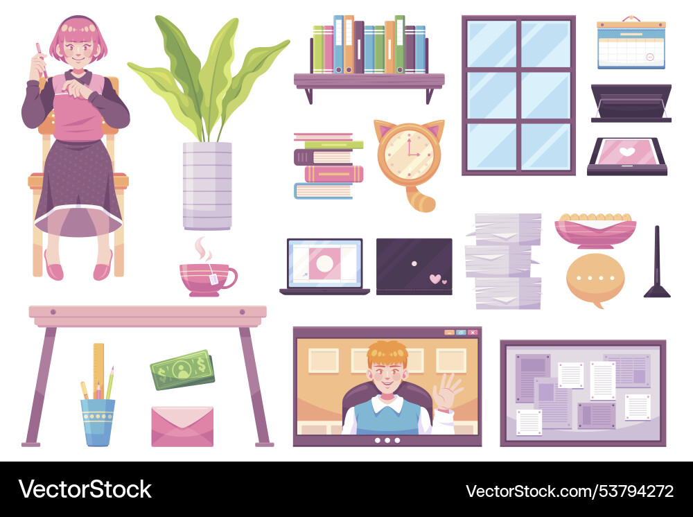 Teleworking element set with character devices Teleworking element set with character devices vector image