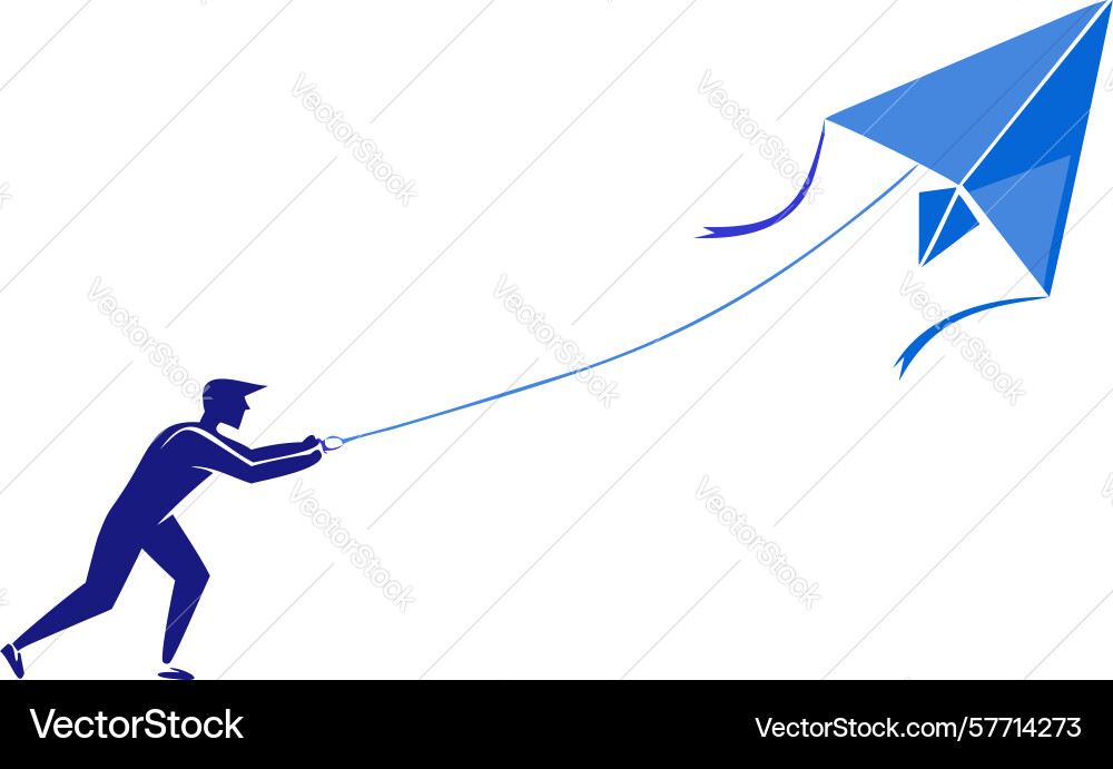 Child flying kite in open field playful activity vector image