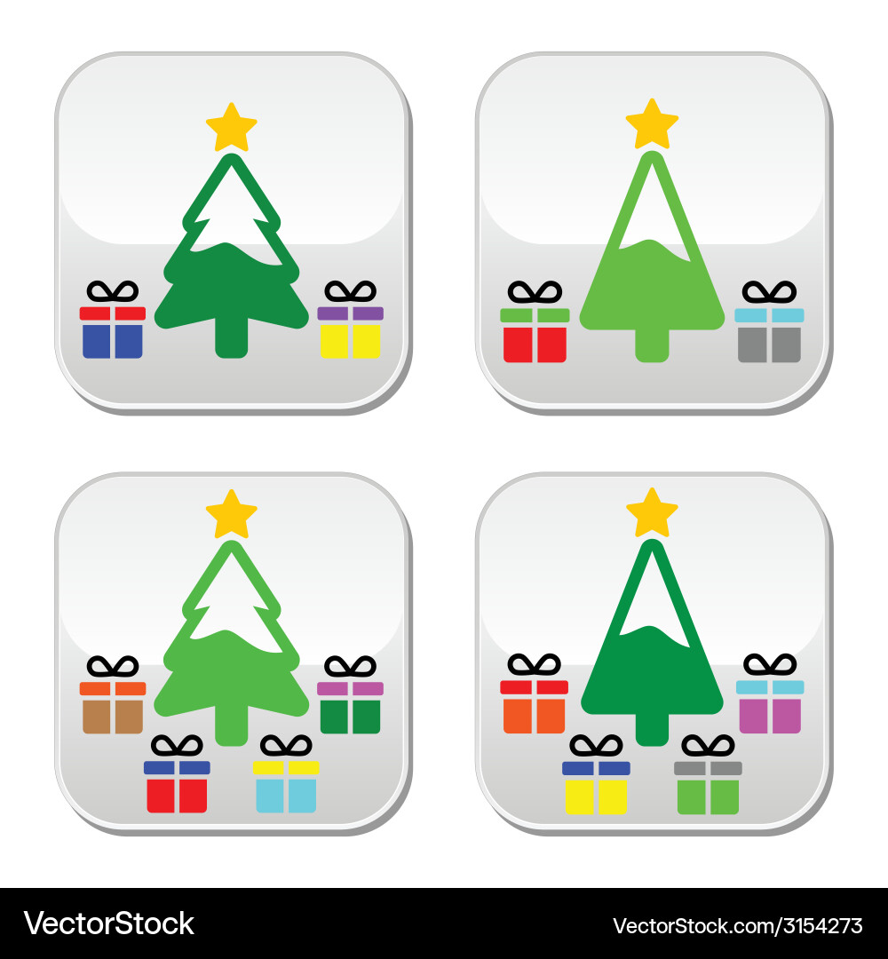 Christmas tree with present buttons set Vector Image