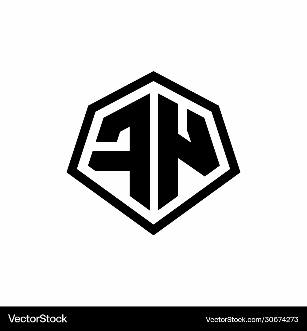 Fn monogram logo with hexagon shape and line vector image