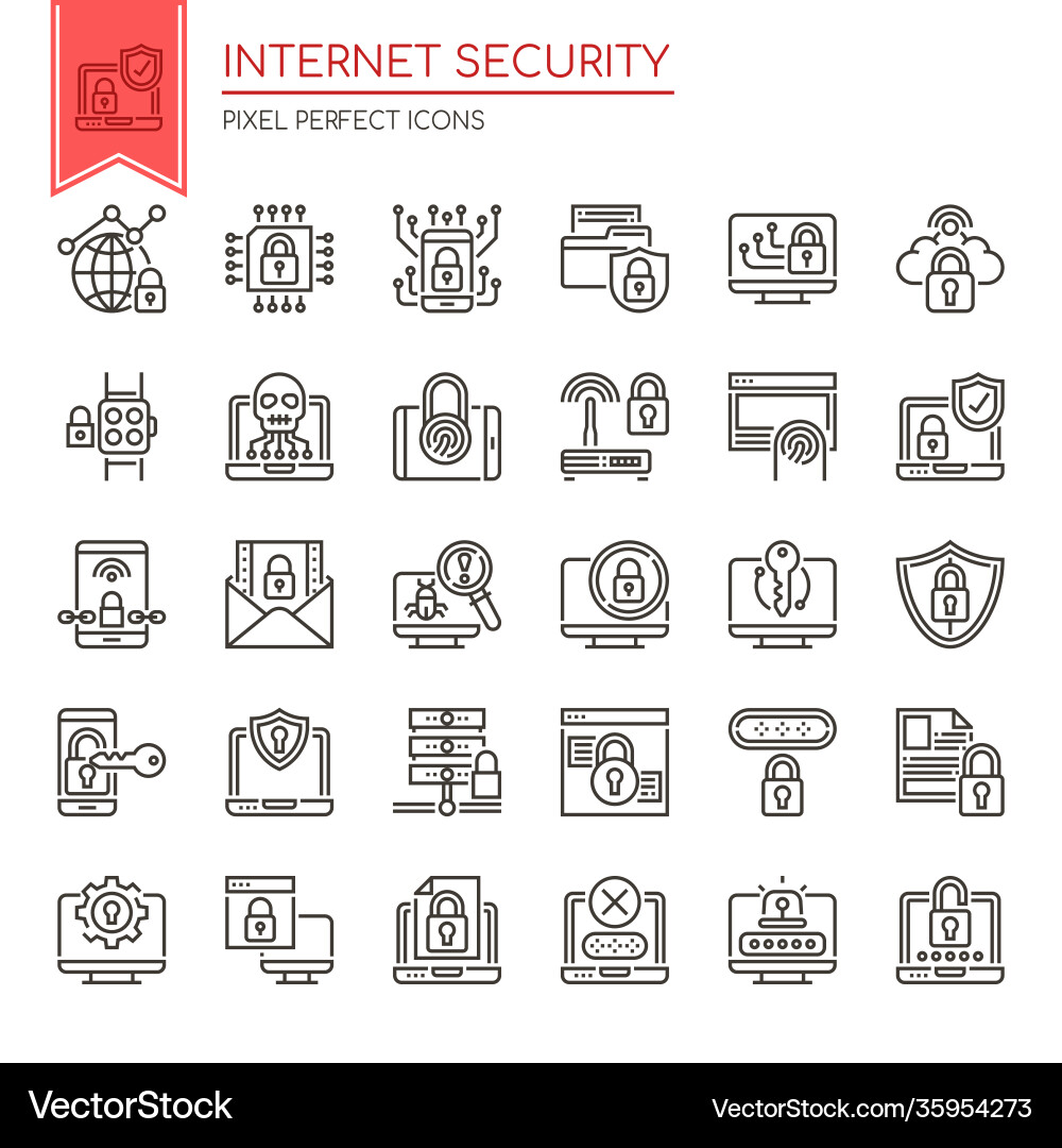 Internet security thin line and pixel perfect vector image