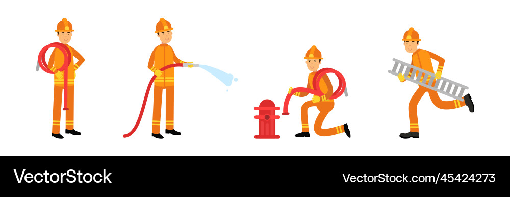 Man firefighter character in uniform with hose Man firefighter character in uniform with hose vector image