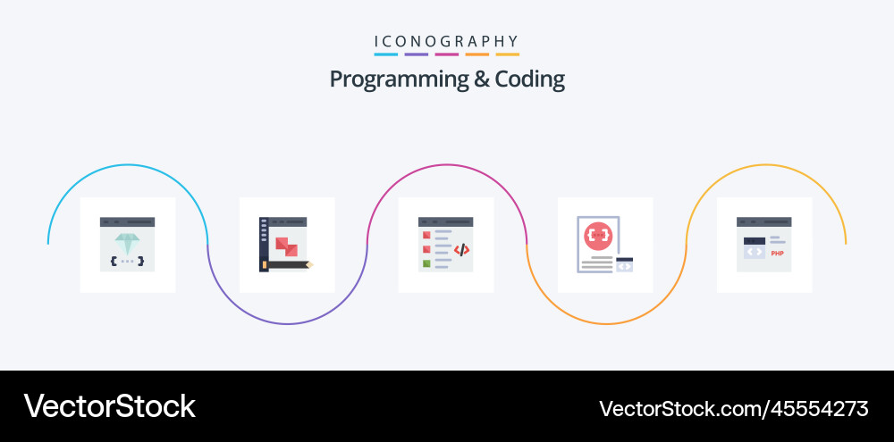 Programming and coding flat 5 icon pack including vector image