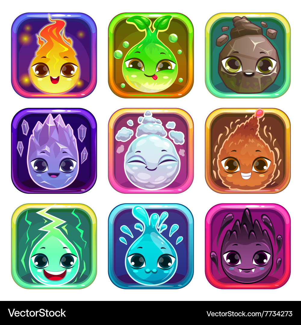 Rounded square app icons with funny characters Vector Image