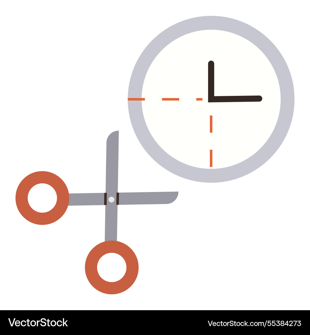 Scissors cutting clock representing time Scissors cutting clock representing time vector image