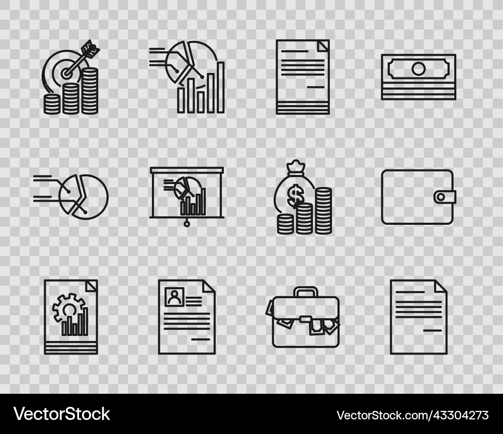 Set line document with graph chart resume target Set line document with graph chart resume target vector image