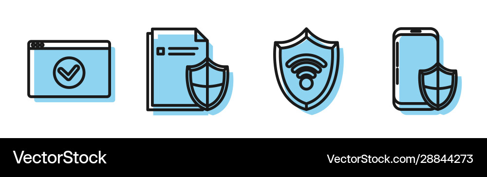 Set line shield with wifi wireless internet Set line shield with wifi wireless internet vector image
