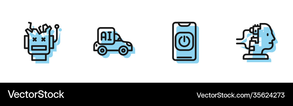 Set line turn off robot from phone broken Set line turn off robot from phone broken vector image