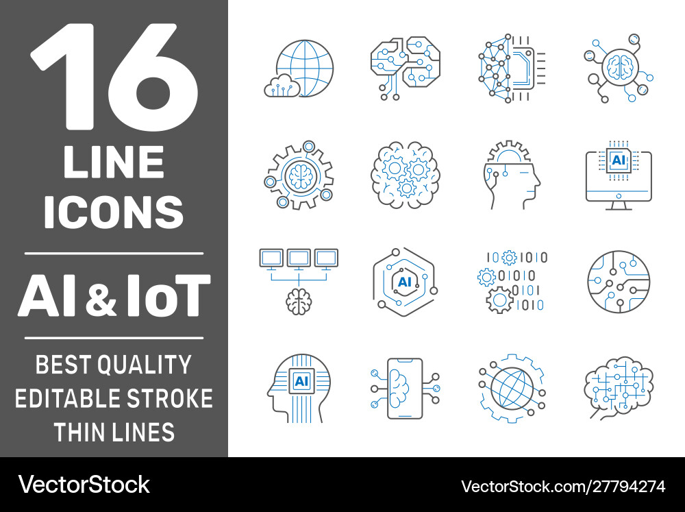 Artificial intelligence and iot thin icons set ai vector image