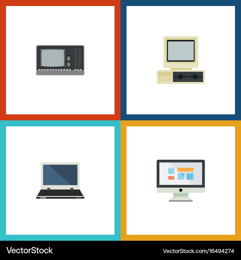 Flat icon laptop set of notebook computer vector image